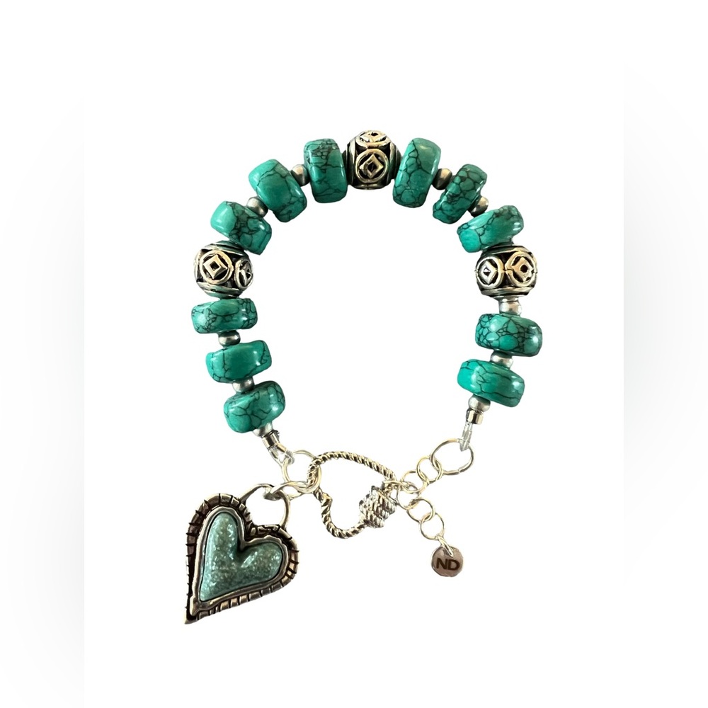 Turquoise Heart Charm Bracelet with Sterling Silver Accent Beads